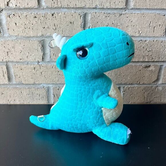 Kawaii Small Plush Dinosaur Backpack 9.25 in Turquoise White Stuffed Animal - Picture 6 of 12